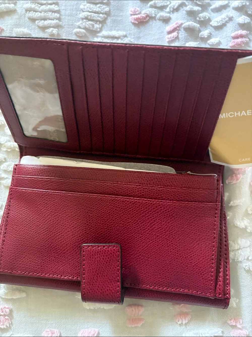 Michael Kors Wine Red MK Logo Leather Wallet